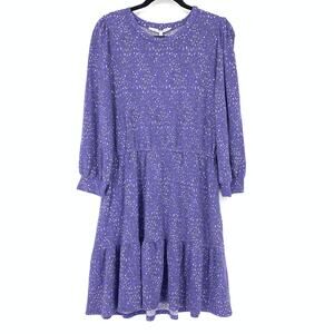 Collective Concepts Women's Sz Large Blue A-line Tiered Dress Long Sleeve Dotted